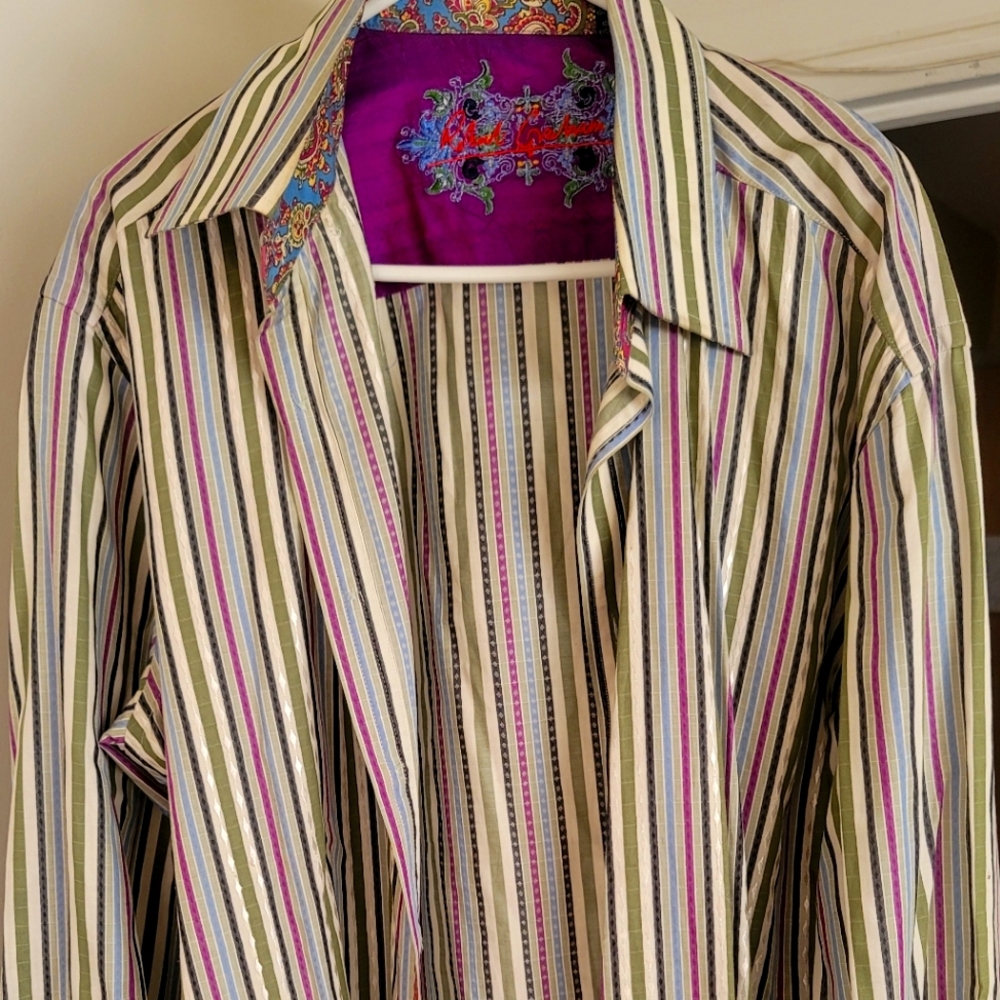 Robert graham button up shirt pinstripe shirt with flip cuffs 2xl